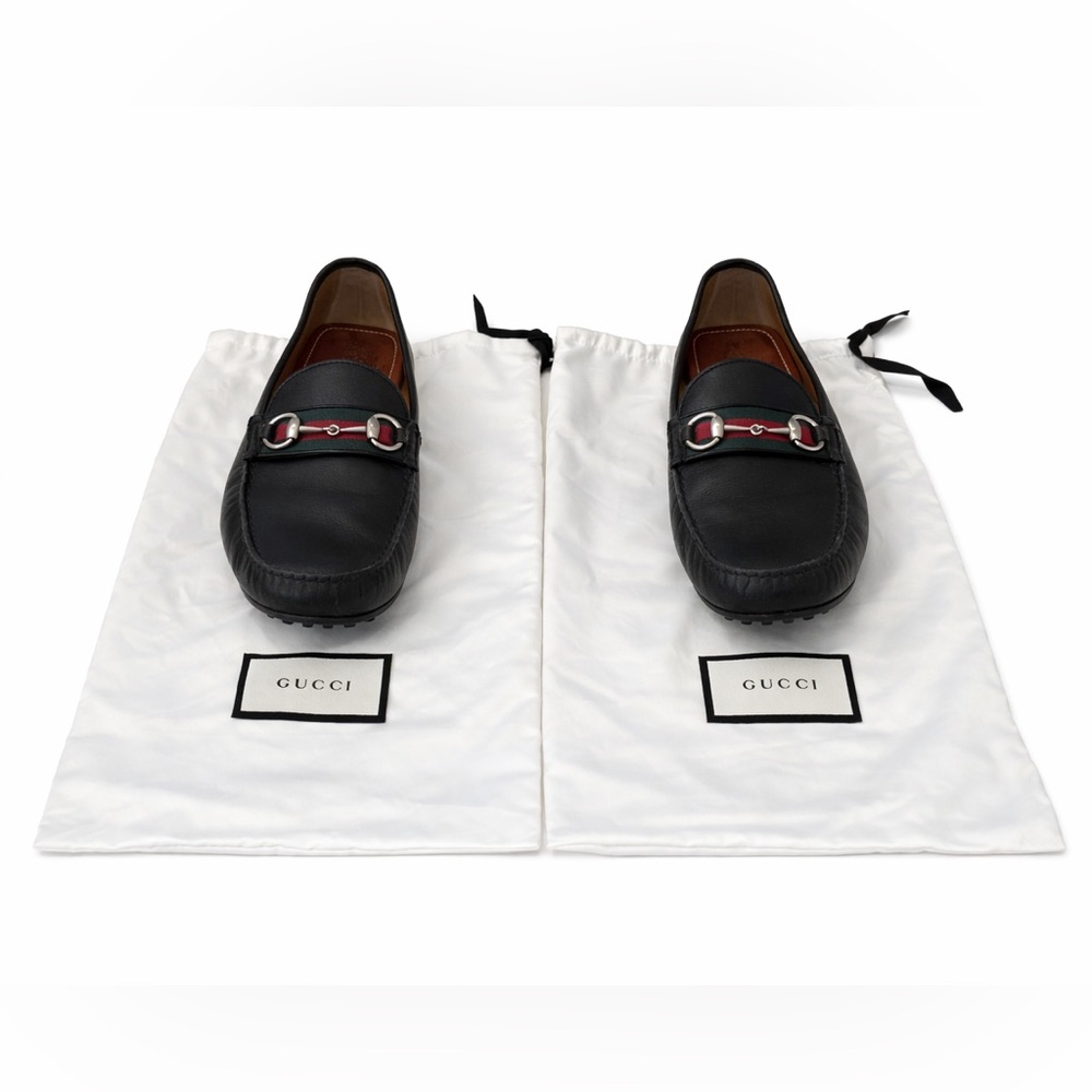 Gucci Horsebit Driver Loafers Black Leather Men’s 10G (US 11.5) Box & Tote - Picture 6 of 10
